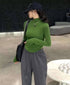 Women Solid Color High Neck Long Sleeves FittedTops